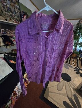 Purple Embellished Button-Up Shirt